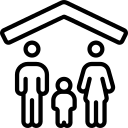 A house with three people icon